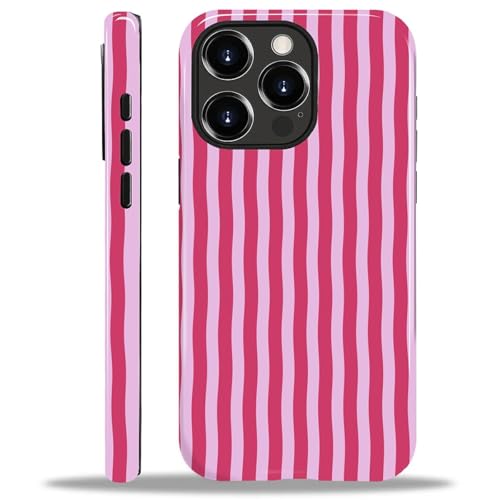 ilikediy for iPhone 14 Pro Max Case,HL2 Purple and Pink Stripe Hybrid 2 Layer Hard Shell Silicone Protective Pattern Design Case