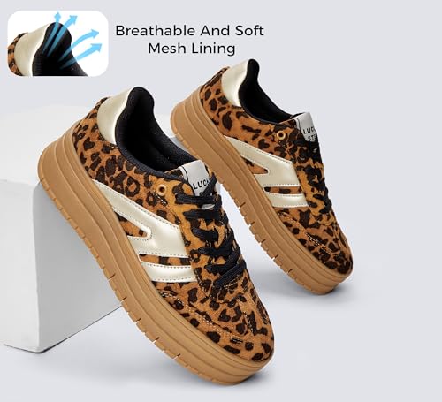 LUCKY STEP Women's Platform Gum Thick Sole Fashion Sneakers Classic Retro Rubber Low Top Casual Tennis Skate Walking Shoes2