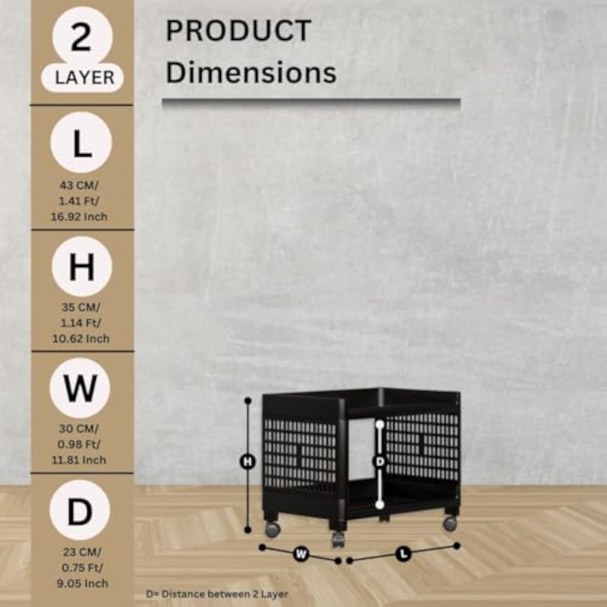 Multipurpose Plastic Trolley with Wheels, 2-Layer Kitchen Organizer