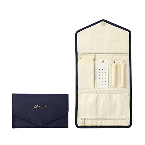 Petalum Pochette à Bijoux de Voyage, Etui à Bijoux Portable, Trousse de Collier Pliable, Organisateur de Cas de Rangement Souple Luxueux pour Boucle d’Oreille Montre Bracelet, Rouleau Bijoux