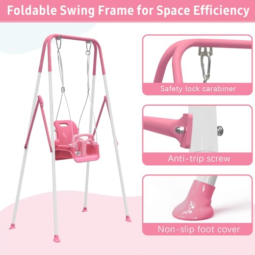 Multifunctional Toddler Swing, Foldable Baby Swing Outdoor & Indoor Use, Easily Installable and Storable Swing Sets for Backyard (Pink) by Yozoia - Image 4