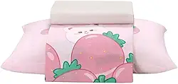 Jogo de Cama Infantil Menina 100% Algodão Morangos Rosa 3 Peças Dohler
