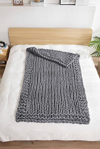 Clootess Chunky Knit Blanket Chenille Throw - Warm Soft Cozy For Sofa Bed Boho Home Decor (Dark Grey 40X60 In) #TOP5