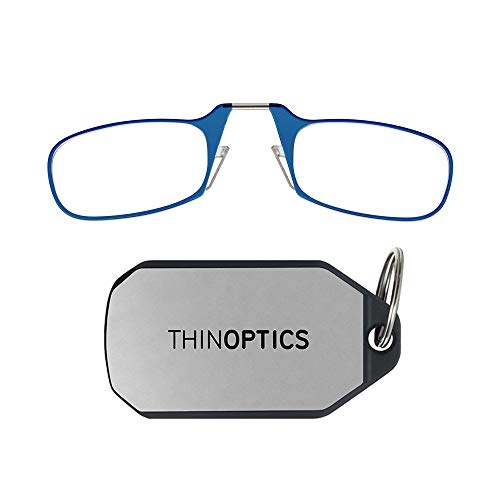 ThinOptics unisex adult Keychain Case + Reading Glasses, Blue, 44 mm US