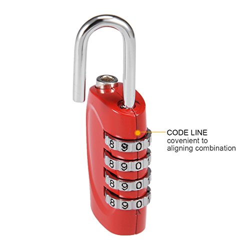 Image of uxcell 4 Digit Combination Padlock, 4mm Shackle, Zinc Alloy Lock, Red