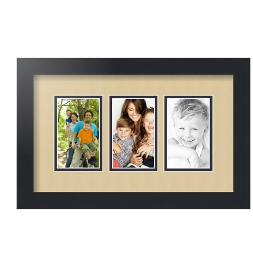 ArtToFrames Collage Picture Frame 3 Opening 3-3x5 Photo Frame | Made in USA | Black Frame Green Whisper and Black Mats | Wall Mount Multi Photo Display 17X11 Full Size