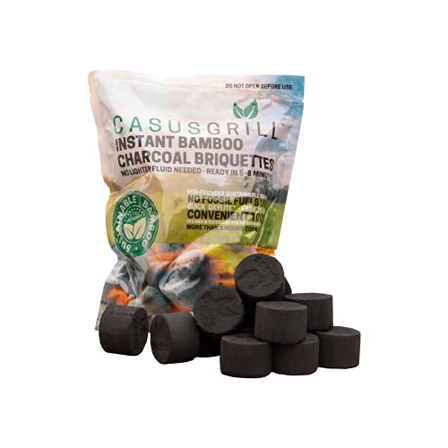 Grillkohle-Briketts aus Bambus, nachhaltige Briketts, dank Quick Oxylite nutzbar ohne Anzünder/Anzündgel, nach nur 5–8 Minuten grillbereit, hohe Wärmeleistung durch rundes Design,ca. 3 Std. Brenndauer