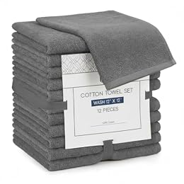Linteum Textile Supply Premium 12x12 Washcloth (Grey) – 100% Cotton Zero Twist Towels | Absorbent, Quick Dry, Durable for Bathroom, Spa, Gym (12 Pack)