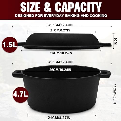 Marmite à pain 2 en 1 en fonte de 4,7L avec couvercle poêle pour cuisson au four