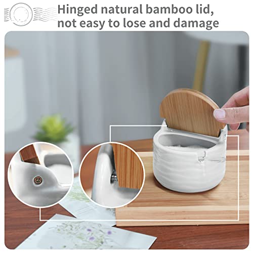 77L Sugar Bowl, Ceramic Sugar Bowl With Sugar Spoon And Bamboo Lid For Home And Kitchen - Modern Design, White, 8.58 Fl Oz (254 Ml) #TOP1