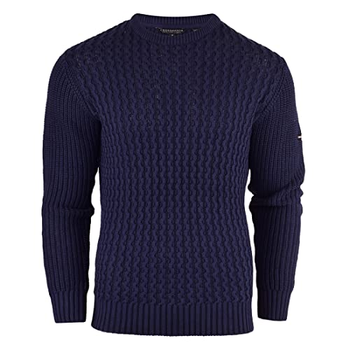 Crosshatch Mens Cotton Cable Knit Jumper Pullover Winter Sweater- 100% Cotton Blue M