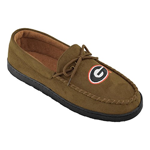 College Edition NCAA (Team) Premium Men’s Moccasin Shoes – Comfortable Flannel Lining Indoor and Outdoor use Easy Slip on and Off, Size 11,Brown