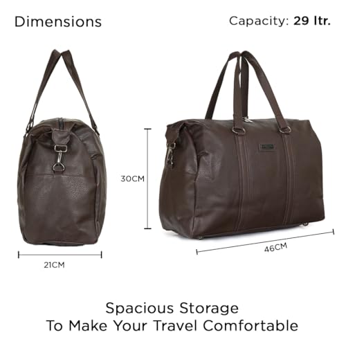 Image of Kenneth Cole 30L PU Duffle Bag for Travel & Gym | Spacious Unisex Handbag with Metal Hardware for Men & Women | Ideal for Weekend Trips & Workouts | Brown