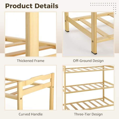 Kronabelle Three-Tier Wood Shoe Rack, 19.7 x 9.1 x 17.9 in, Freestanding Space Saving Storage Shelf, Open Design for Quick Access, Entryway Shoe Organizer for Home, Dorm Room, Bedroom - Image 3