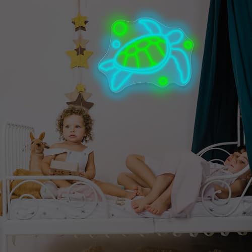 Image of Ocean Turtle Neon Sign, Cute Turtle LED Sign, 16.5 inchx13 inch, Green, Acrylic, Wall Mount, Modern, Animal, Portrait