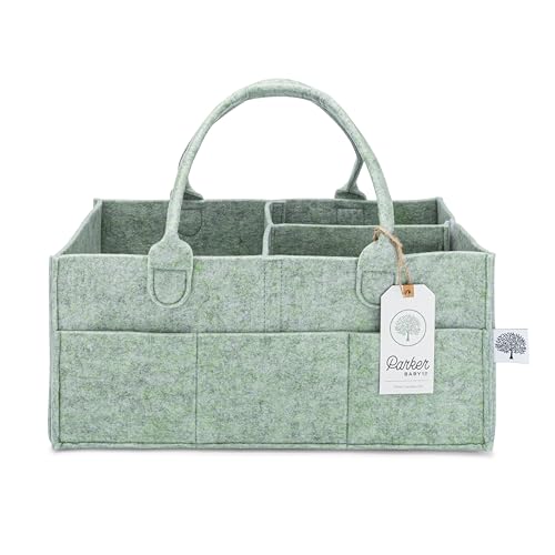 Image of Parker Baby Diaper Caddy - Nursery Storage Bin and Car Organizer for Diapers and Baby Wipes - Sage Green, Large