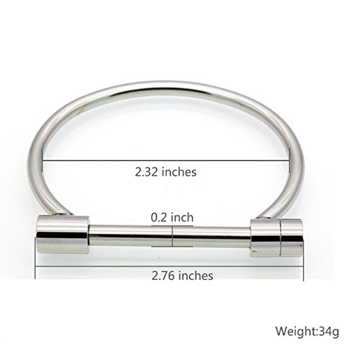 Anbala Stylish Titanium Steel D Shape Bar Screw And Shackle Cuff Bangle Bracelet For Unisex, Silver,Flat Head Screw #TOP6