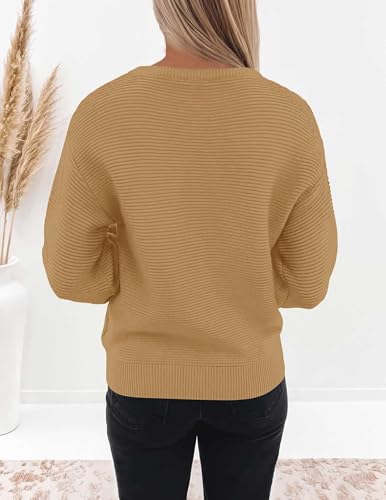 Image of ZESICA Women's Crew Neck Long Lantern Sleeve Fall 2026 Casual Loose Ribbed Knit Solid Soft Pullover Sweater Tops