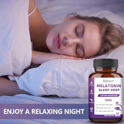 Balincer Melatonin 10 mg + L Theanine 5 mg & Magnesium 5 mg, Restful Sleep Support for Adults, Non-Habit Forming Sleep Aid Supplement for Calm and Relaxation, Vegan, Non-GMO, 60 Capsules