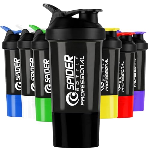 Image of Zyro Spider Gym Shaker Bottle, Shakers for Protein Shake 500 Ml with 1 Storage Compartment Gym protein shaker for workout (Pack of 1, Black)