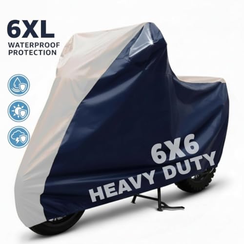 Image of 6X6 Heavy Duty Bike Cover for Pulsar 220F, Dual Tone White & Blue, All-Weather Protection, Waterproof, UV Resistant, Dustproof, Windproof, Durable Outdoor Motorcycle Body Covers for Daily Use