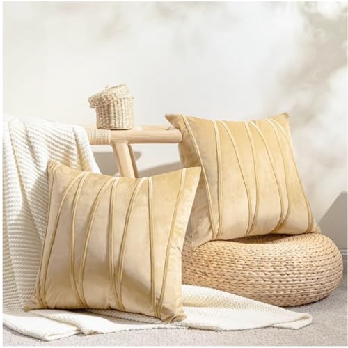 Image of Amazon Brand - Umi Decorative Striped Throw Pillow Covers 16 X 16 Inch,Soft Solid Velvet Pillow Covers Cushion Case with Zigzag Pattern for Sofa Bedroom 40 X 40 Cm (Pack of 5) Beige