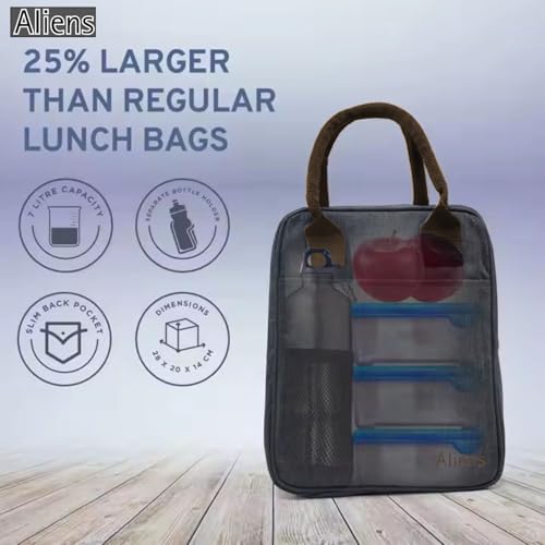 Image of Aliens Insulated Lunch /Tiffin /Travel /Storage Bag, Water-Repellent, Keeps Hot and Cold Lunch Box for Unisex - Office, Travel, School, College and Picnic Lunch Box & Bottle Pouch-Black