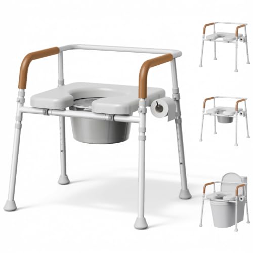 Bedside Commode for Seniors, 6.3 QT Removable Bucket