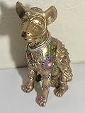 Decorative Gold-Tone Aztec Xoloitzcuintli Dog Figurine with Floral Enamel Design, Mexican Aztec Style, Metallic Collectible