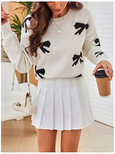 Image of RoseSeek Women's 3D Floral Appliques Crewneck Sweaters Long Sleeve Drop Shoulder Pullovers Elegant Knit Tops