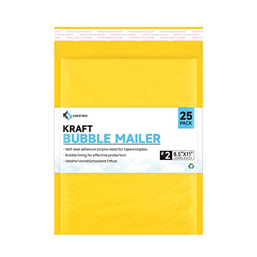 Kkbestpack Kraft Paper Bubble Mailers #2, 8.5x12 Inch Self-Seal Padded Mailing Envelopes, Usable Size 8.5x11, Pack of 25