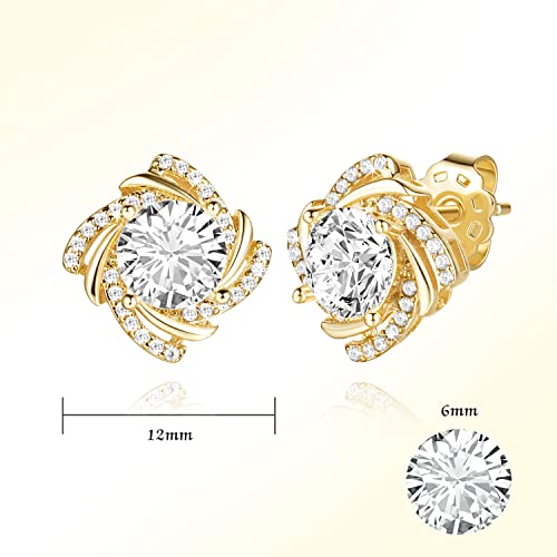 Jane Kos 14K Gold Stud Earrings For Women Hypoallergenic Blossom Flower 5A Cubic Zirconia Earrings Studs Brilliant Gold Earrings Studs Mothers Day Gifts For Mom Gifts For Friends Female Her (Large) #TOP1