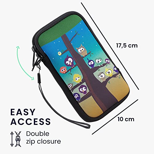 Kwmobile Neoprene Sleeve For Smartphone Size L - 6.5" - Shock Absorbing Pouch Case - Protective Phone Bag - Owls Tree Multicolor/Blue/Brown #TOP5