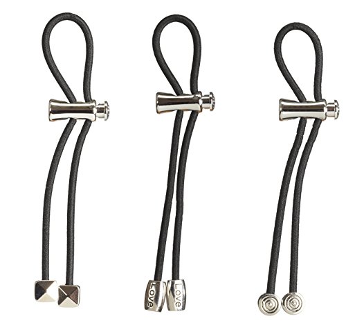 Pulleez Set of 3 Sliding Ponytail Holders: Love, Stud & Circle (silver)