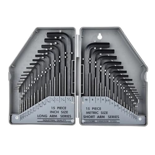 Juego de 30 Llaves Allen hexagonales de 0,028' a 3/8' de Pulgada, tamaño métrico de 0,7 mm a 10 mm, Llave de Acero al Cromo-vanadio, Herramienta de precisión de Brazo Largo