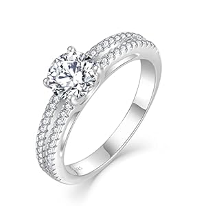 FJ Engagement Ring for Women 925 Sterling Silver Promise Ring Wedding Proposal Ring Eternity Anniversary Ring for Her 18K White Gold Plated with Cubic Zirconia