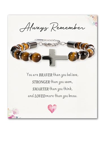 SENLLY Edgy Natural Stone Bracelet, Meaningful Gift for Women Crafted with Hematite Cross, Sleek Boyish Style Jewelry, Adjustable for Mom Daughter Sister Wife Friend - image 1