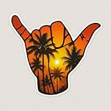 2pcs Hang Loose Tropical Sunset Sticker, 5 inches - Shaka Vinyl Decal for Car Window, Bumper, Truck