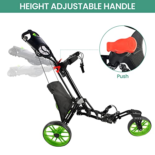 Bobopro Golf Push Cart, 3 Wheel 360 Rotating Front Wheel Foldable Golf Cart For Golf Bag With Foot Brake, Umbrella Holder And Insulation Bag (Green) #TOP3