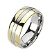 TIR-0012 Solid Titanium 2-Tone Gold IP Edges Band Ring; Comes With Free Gift Box (7)