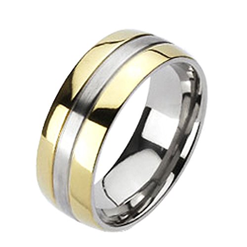 Jinique TIR-0012 Solid Titanium 2-Tone Gold IP Edges Band Ring; Comes Box (10)