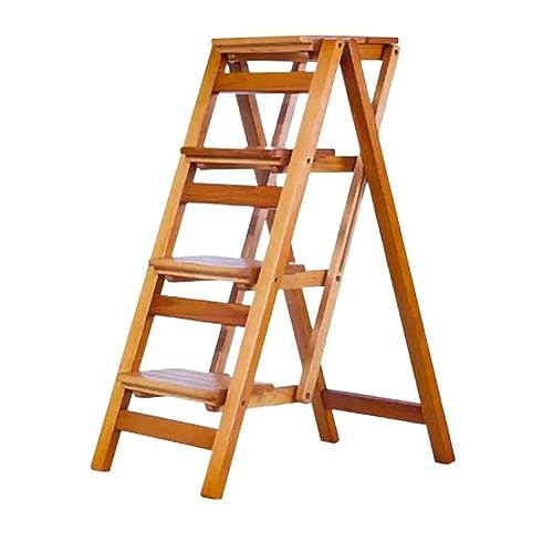 Escalera Plegable Escalera de taburete for adultos/escalera de mano/estante for plantas, taburete de madera portátil plegable de 4 escalones, antideslizante y liviano, capacidad de 330 libras Escalera