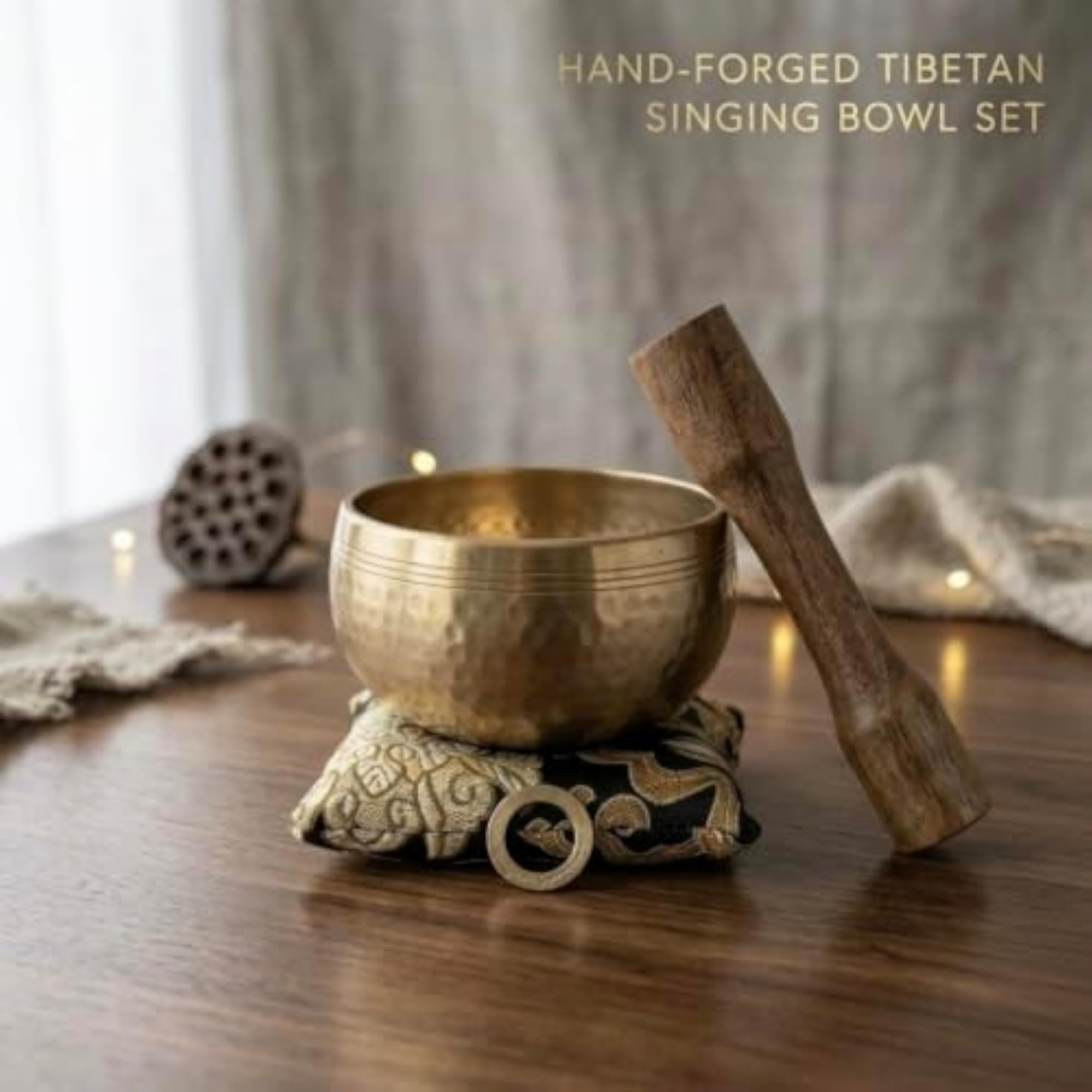 4 Inches Tibetan Hammered Singing Bowl with Mallet and Cushion
