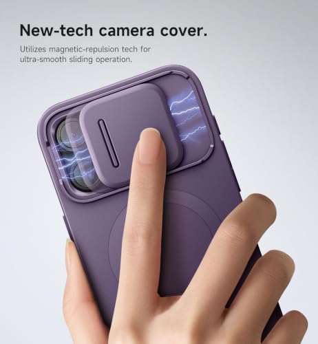 Image of SURITCH for iPhone 15 Pro Max Case with Magnetic Camera Slide Cover and Adjustable Kickstand, Compatible with MagSafe, Shockproof Bumper Case Slim Protective Cover 6.7 Inch, Dark Purple