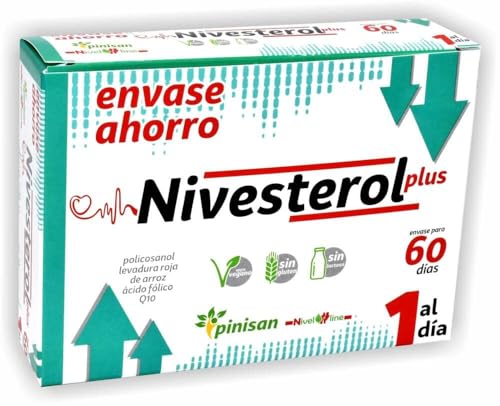 Pinisan Nivesterol Plus 60 Cápsulas - Con Levadura Roja de Arroz, Policosanol, Ácido Fólico y Ubiquinona - Sin Gluten y Sin Lactosa - Para Salud Cardiovascular y Antioxidante
