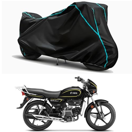 Image of Waterproof Bike Body Cover Compatible for | Hero Splendor Plus ABS | Taffeta Fabric, Sky Piping Design, Bottom Elastic Fit | Dustproof, Sun UV & Rain Protection for All Weather.