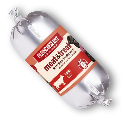 Fleischeslust Hundewurst, Meat&Treat Rind (15x200g), schnittfeste Trainingswurst, Hundefutter für ausgewachsene Hunde