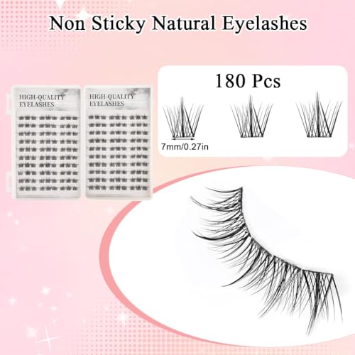 Image of MAYCREATE 180pcs Self Adhesive Eyelashes Fake Eye Lashes for Women, Natural Lash Clusters Eyelash Extensions Invisible Band Individual Lashes C-Curly DIY Lash Extension Kit