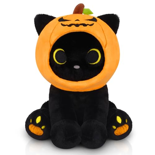 Image of Halloween Plush, 8inch Pumpkin Black Cat Plush Halloween Stuffed Animals for Kids, Cute Plushies Kawaii Stuffed Cat Soft Doll Toy for Boys, Girls, Girlfriend