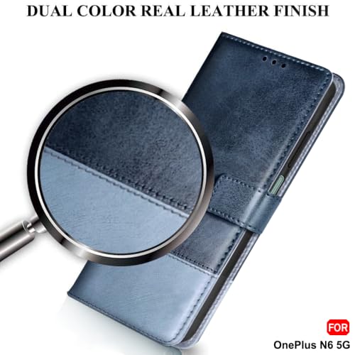 Image of TheGiftKart Flip Back Cover Case for OnePlus N6 5G | Dual-Color Leather Finish | Inbuilt Stand & Pockets | Wallet Style Flip Back Case Cover for OnePlus N6 5G (Faux Leather, Blue & Sky)